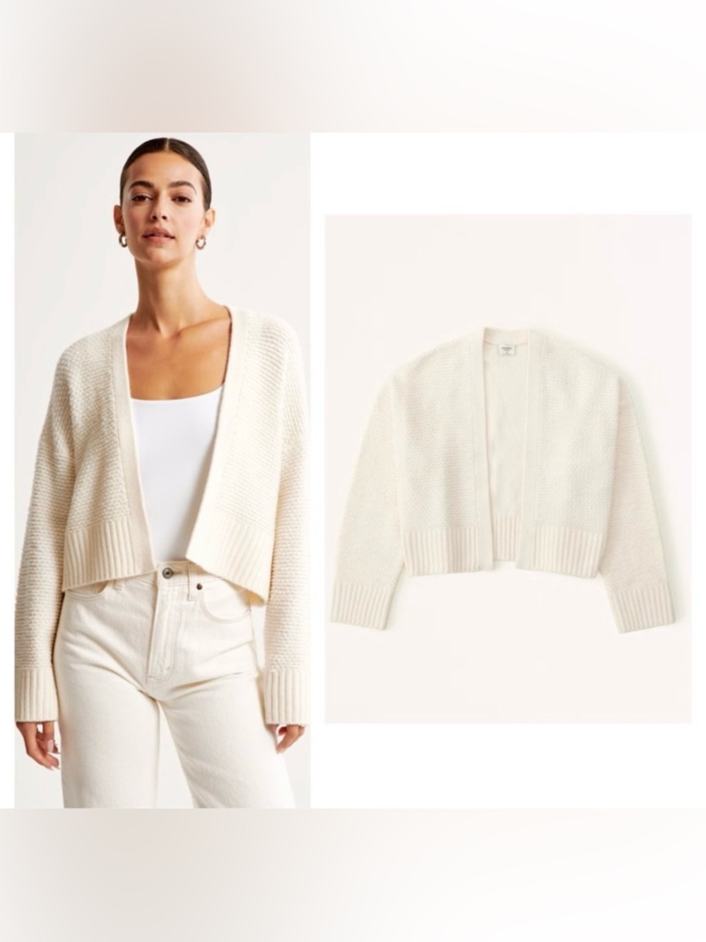 Abercrombie & Fitch Loop Stitch Open Cardigan Cropped in
Ivory Women's XS